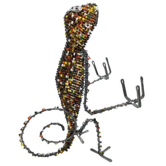 African Wire Beaded Chameleon Gecko Business Card Pen Pencil Holder South Africa - Picture 4 of 11